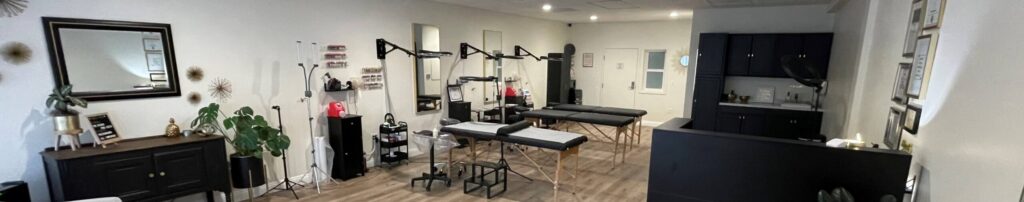 The Studio - Permanent Makeup location with procedure tables, lights and beautiful décor.