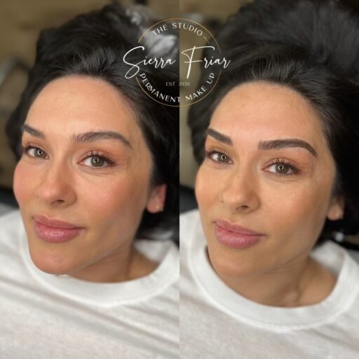 Natural-looking permanent makeup brows, showing the result of precise microblading technique on a light skin tone.